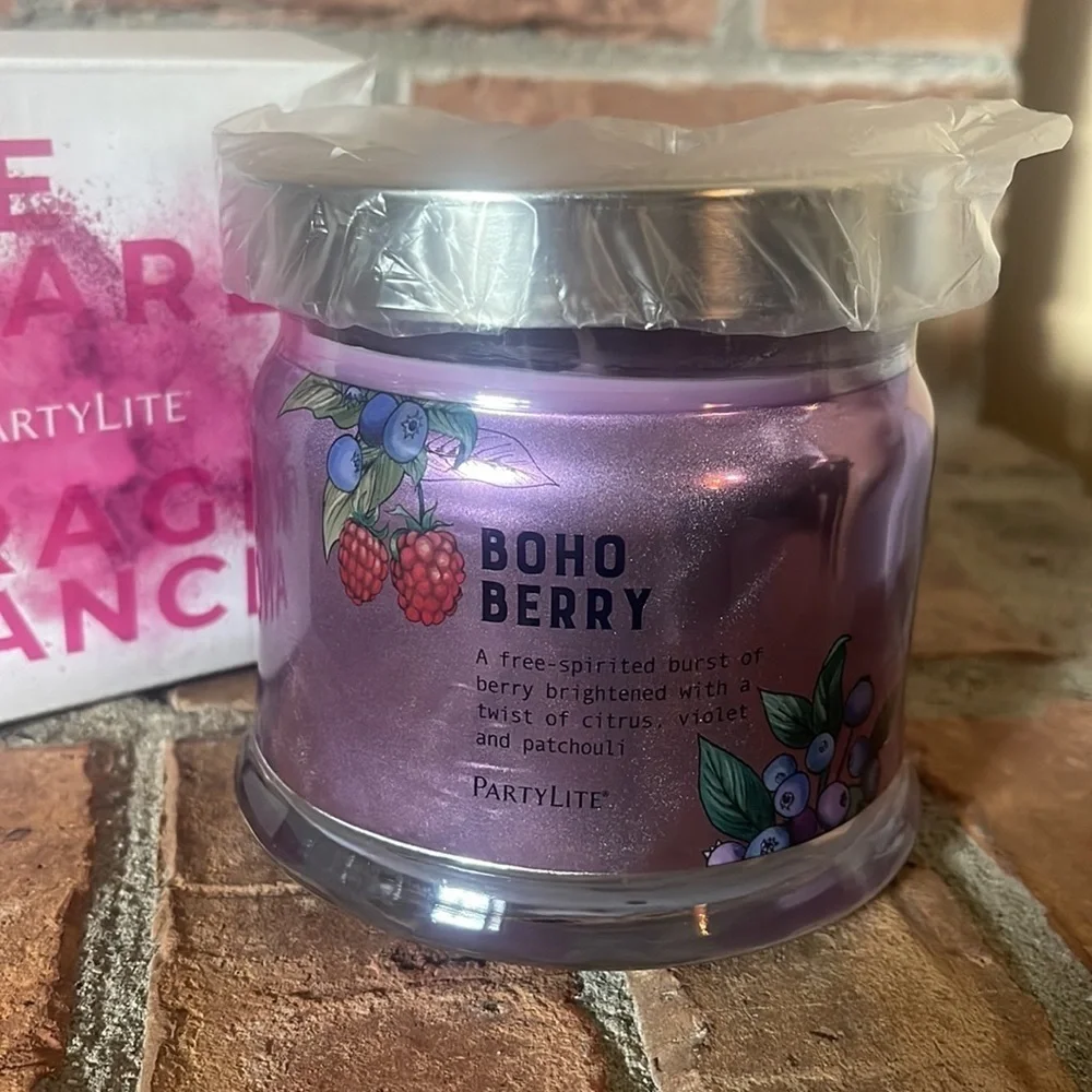NIB PartyLite Boho Berry Purple Lidded Jar Candle